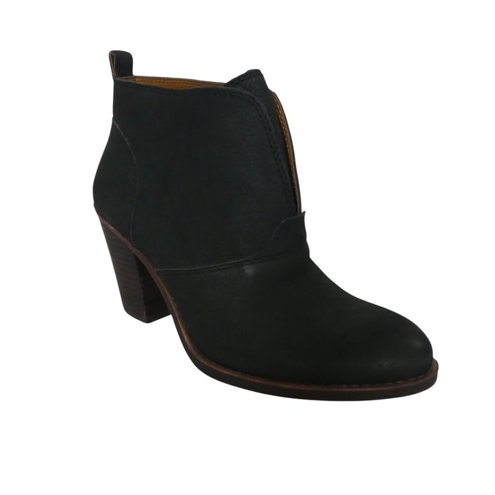Lucky Brand Ehllen Black Leather Heeled Ankle Boots Booties Womens 8.5